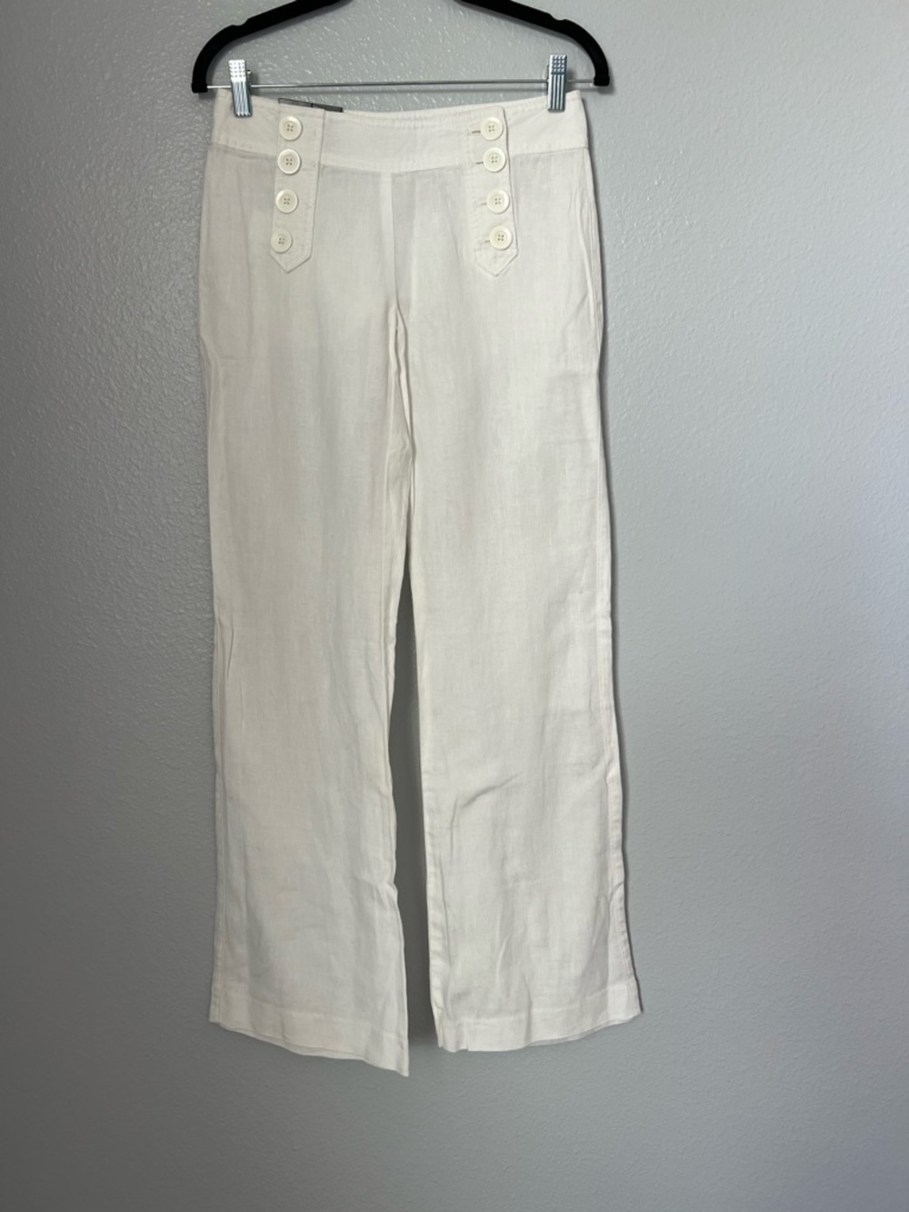 Banana Republic Factory White Linen Sailor Button Wide-Leg Martin Fit Pants